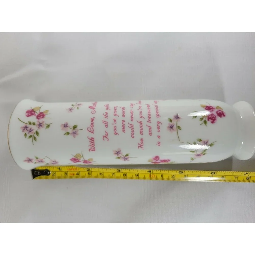 Porcelain Bud Vase Pink Floral With‎ Love Mother Poem. Russ Berrie #4957 Gift